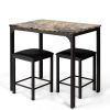 Modern 3-Piece Dining Set – Brown Faux Marble Table with 2 PU Leather Stools, Space-Saving Kitchen Table Set for Small Spaces