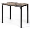Modern 3-Piece Dining Set – Brown Faux Marble Table with 2 PU Leather Stools, Space-Saving Kitchen Table Set for Small Spaces