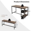 Modern Industrial 3-Piece Dining Set – Metal Wood Table with 2 Benches, Wine Rack & Storage Shelf for 4 People