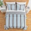 Twin Coastal Nautical Quilt Set, Reversible Blue & Grey Striped Bedspread with Starfish & Sea Life Design, Lightweight 2-Piece Bedding Set