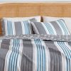 Twin Coastal Nautical Quilt Set, Reversible Blue & Grey Striped Bedspread with Starfish & Sea Life Design, Lightweight 2-Piece Bedding Set