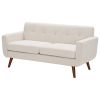 Modern Mid-Century Beige Upholstered Loveseat Sofa, 65-Inch Linen Fabric Couch with Tufted Cushions, Small Space 2-Seater Sofa for Living Room