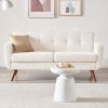 Modern Mid-Century Beige Upholstered Loveseat Sofa, 65-Inch Linen Fabric Couch with Tufted Cushions, Small Space 2-Seater Sofa for Living Room