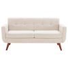 Modern Mid-Century Beige Upholstered Loveseat Sofa, 65-Inch Linen Fabric Couch with Tufted Cushions, Small Space 2-Seater Sofa for Living Room