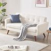 Modern Mid-Century Beige Upholstered Loveseat Sofa, 65-Inch Linen Fabric Couch with Tufted Cushions, Small Space 2-Seater Sofa for Living Room