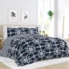 Twin Size Navy Reversible Comforter Set, 2-Piece Daisy Medallion Striped Bedding with Pillow Sham, Soft Microfiber Down-Filled Comforter