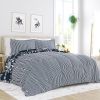 Twin Size Navy Reversible Comforter Set, 2-Piece Daisy Medallion Striped Bedding with Pillow Sham, Soft Microfiber Down-Filled Comforter
