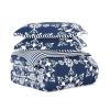 Twin Size Navy Reversible Comforter Set, 2-Piece Daisy Medallion Striped Bedding with Pillow Sham, Soft Microfiber Down-Filled Comforter