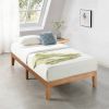 Twin Size Solid Wood Platform Bed Frame with Slats, No Box Spring Needed, Mid-Century Modern Wooden Bed with Storage Space, Natural Finish