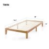 Twin Size Solid Wood Platform Bed Frame with Slats, No Box Spring Needed, Mid-Century Modern Wooden Bed with Storage Space, Natural Finish