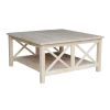 Square Unfinished Solid Wood Coffee Table with Shelf – Parawood Rustic Coffee Table, DIY Ready Living Room Table