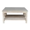 Square Unfinished Solid Wood Coffee Table with Shelf – Parawood Rustic Coffee Table, DIY Ready Living Room Table