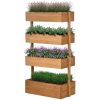4-Tier Vertical Wooden Planter Box – Raised Garden Bed in Natural Fir Wood with Fabric Liner for Herbs, Flowers & Vegetables