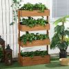 4-Tier Vertical Wooden Planter Box – Raised Garden Bed in Natural Fir Wood with Fabric Liner for Herbs, Flowers & Vegetables