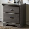 Gray Maple 2-Drawer Bedroom Nightstand, Modern Bedside Table with Matte Black Handles, Durable Storage End Table with Safety Drawer Slides