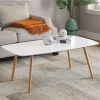 Mid-Century Modern White Coffee Table with Solid Wood Legs, Rectangular Gloss Finish Living Room Center Table, Contemporary Accent Table