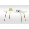 Mid-Century Modern White Coffee Table with Solid Wood Legs, Rectangular Gloss Finish Living Room Center Table, Contemporary Accent Table