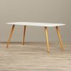 Mid-Century Modern White Coffee Table with Solid Wood Legs, Rectangular Gloss Finish Living Room Center Table, Contemporary Accent Table