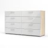 White Oak 8-Drawer Modern Double Dresser, Contemporary Wood Grain Bedroom Storage Chest with Metal Hardware