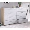White Oak 8-Drawer Modern Double Dresser, Contemporary Wood Grain Bedroom Storage Chest with Metal Hardware