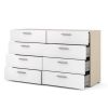 White Oak 8-Drawer Modern Double Dresser, Contemporary Wood Grain Bedroom Storage Chest with Metal Hardware