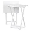 Set of 2 Folding TV Tray Tables with Storage Rack, White Solid Wood Snack Tables, Portable Lap Tray Tables for Eating, Working & Small Spaces