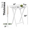 Set of 2 Folding TV Tray Tables with Storage Rack, White Solid Wood Snack Tables, Portable Lap Tray Tables for Eating, Working & Small Spaces