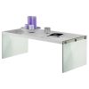 White Modern Rectangular Coffee Table with Tempered Glass Legs – Glossy Finish Contemporary Living Room Table