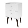 Mid-Century Modern White Nightstand with 2 Drawers, Wooden Splayed Legs Bedside Table, Minimalist Side Table for Bedroom