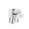 Mid-Century Modern White Nightstand with 2 Drawers, Wooden Splayed Legs Bedside Table, Minimalist Side Table for Bedroom