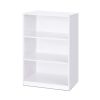 Modern 3-Shelf Bookcase in White Wood Finish, Adjustable Storage Shelving Unit for Home & Office