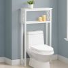White Solid Wood Over-the-Toilet Storage Rack with Shelf, Bathroom Space Saver Organizer with Drawer