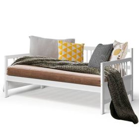 Twin Size 2-in-1 Wooden Daybed Frame Sofa Bed with Rails, Pine Wood Day Bed with Storage Space