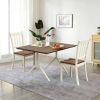 Set of 2 White Mission Style Solid Wood Dining Chairs – Armless Rubberwood Kitchen Chairs with Brown Seat & Ergonomic Backrest