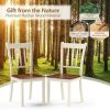 Set of 2 White Mission Style Solid Wood Dining Chairs – Armless Rubberwood Kitchen Chairs with Brown Seat & Ergonomic Backrest