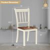 Set of 2 White Mission Style Solid Wood Dining Chairs – Armless Rubberwood Kitchen Chairs with Brown Seat & Ergonomic Backrest