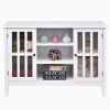 White Wood Sofa Table Console Cabinet with Glass Doors – Modern MDF Storage Console Table with Shelves for Living Room & Entryway