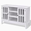 White Wood Sofa Table Console Cabinet with Glass Doors – Modern MDF Storage Console Table with Shelves for Living Room & Entryway