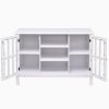 White Wood Sofa Table Console Cabinet with Glass Doors – Modern MDF Storage Console Table with Shelves for Living Room & Entryway