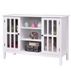 43-Inch White TV Stand with Glass Doors – Modern MDF Entertainment Center with Open Shelves & Cabinet Storage for Living Room