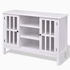 43-Inch White TV Stand with Glass Doors – Modern MDF Entertainment Center with Open Shelves & Cabinet Storage for Living Room