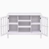43-Inch White TV Stand with Glass Doors – Modern MDF Entertainment Center with Open Shelves & Cabinet Storage for Living Room