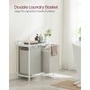 2-Basket Laundry Hamper Sorter with Storage Shelf – White Frame, Removable Oxford Fabric Bags, MDF Steel Laundry Organizer