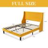 Full Size Upholstered Linen Wingback Platform Bed – Modern Black Leg Bed Frame with Slat Support, No Box Spring Needed