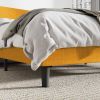 King Upholstered Linen Wingback Platform Bed – Yellow Modern Headboard Bed Frame with Slat Support (No Box Spring Needed)