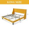 King Upholstered Linen Wingback Platform Bed – Yellow Modern Headboard Bed Frame with Slat Support (No Box Spring Needed)
