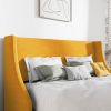 Queen Upholstered Linen Wingback Platform Bed with Headboard – Yellow Modern Bed Frame with Slat Support (No Box Spring Needed)