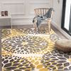 5' x 7' Yellow Grey Floral Area Rug – Low Pile Polypropylene Machine-Woven Indoor Rug with Jute Backing