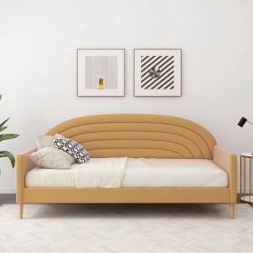 Twin Size Mid-Century Modern Yellow Velvet Upholstered Daybed with Backrest, Slat Support & Wheels – Guest Room Sofa Bed