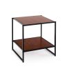 Modern Steel Frame End Table Nightstand – 20" Square Brown Wood Grain Side Table with Storage Shelf for Bedroom & Living Room